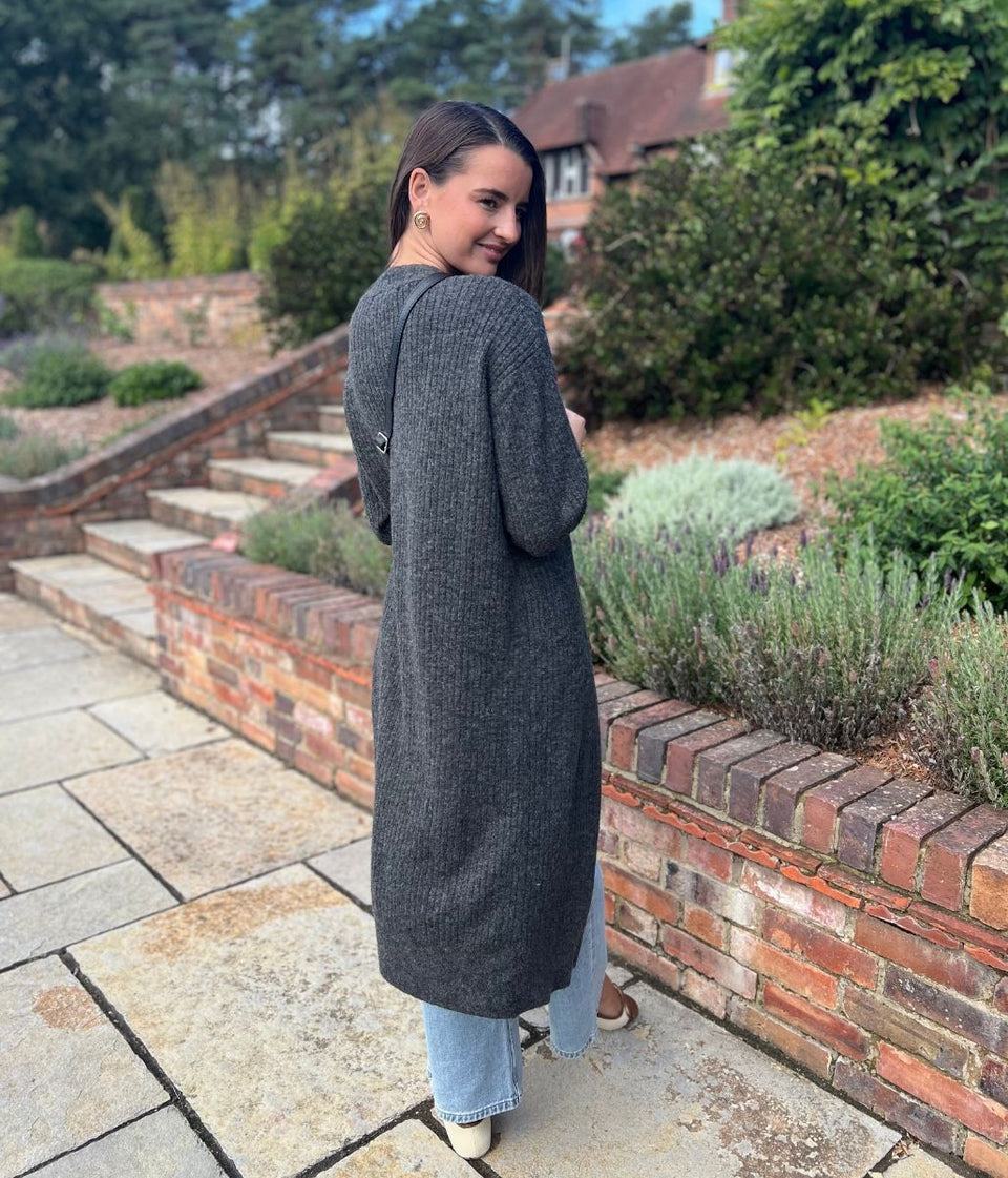 Charcoal Ribbed Edge to Edge Longline Cardigan