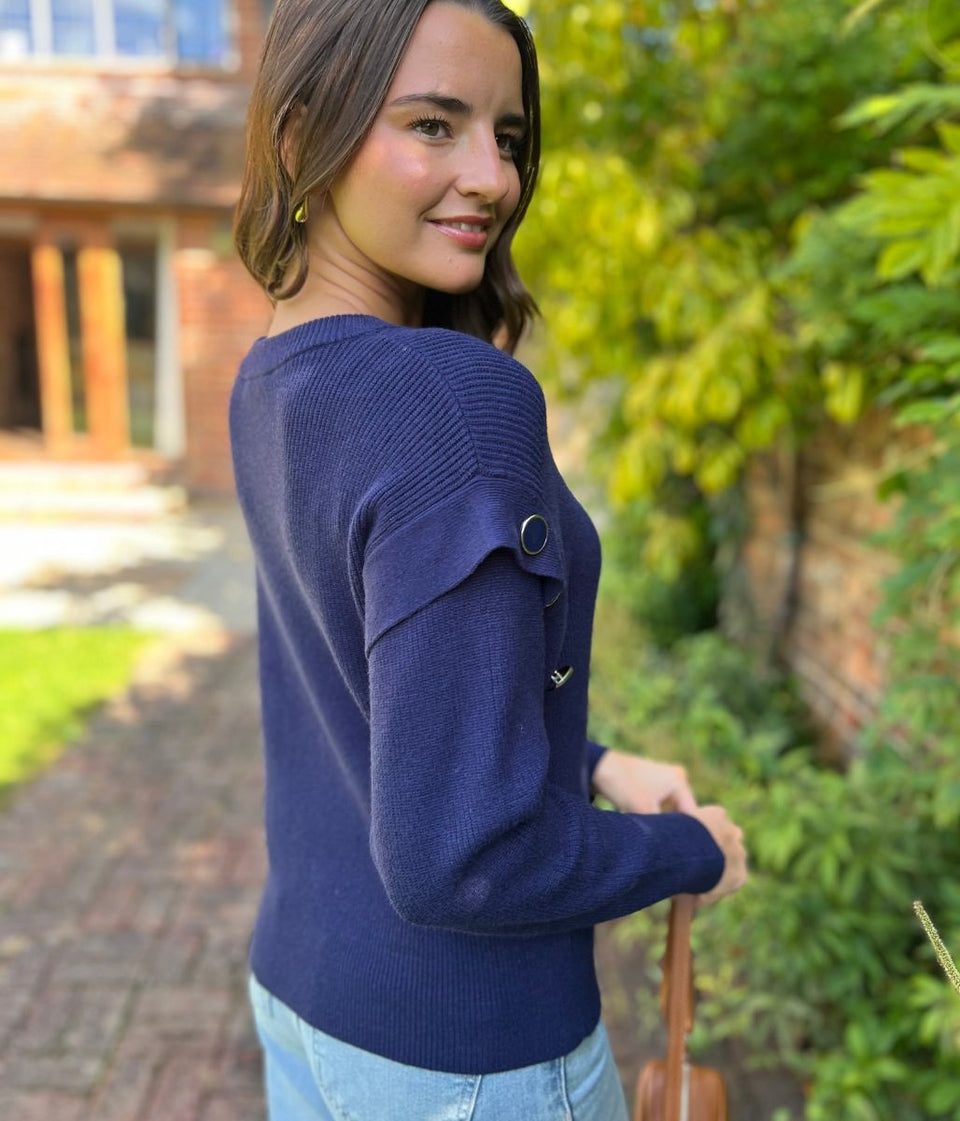 Navy Button Shoulder Jumper