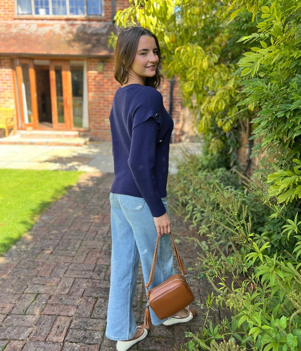 Navy Button Shoulder Jumper