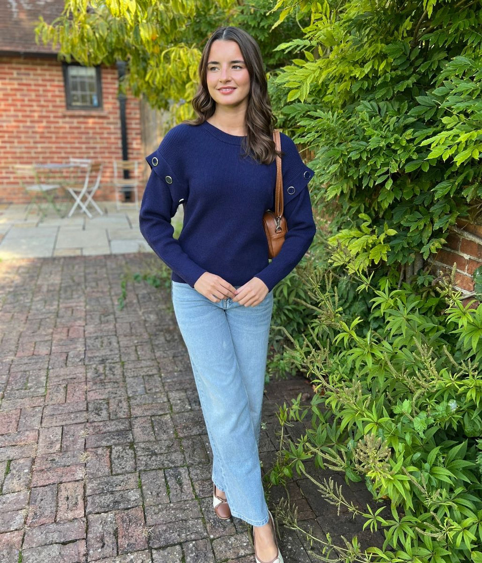 Navy Button Shoulder Jumper