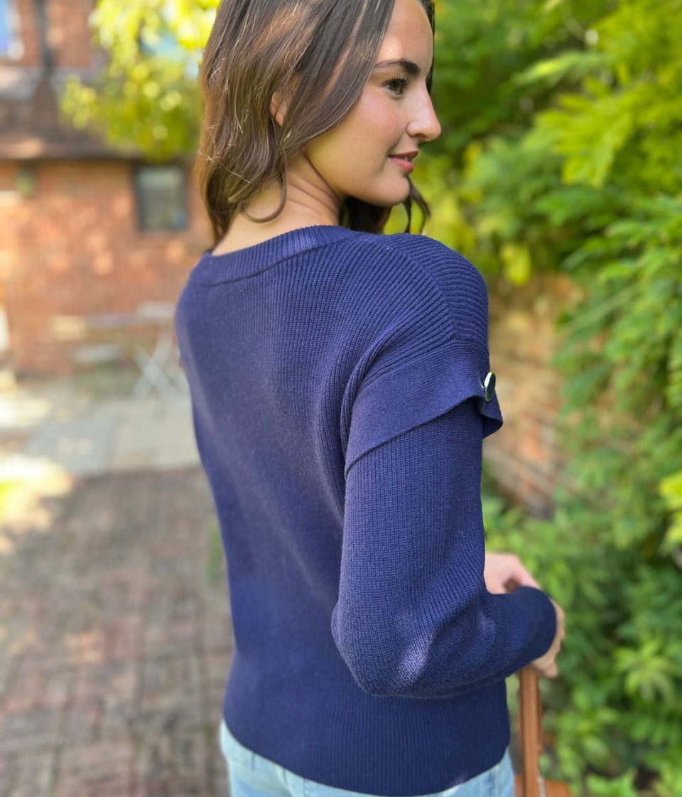 Navy Button Shoulder Jumper