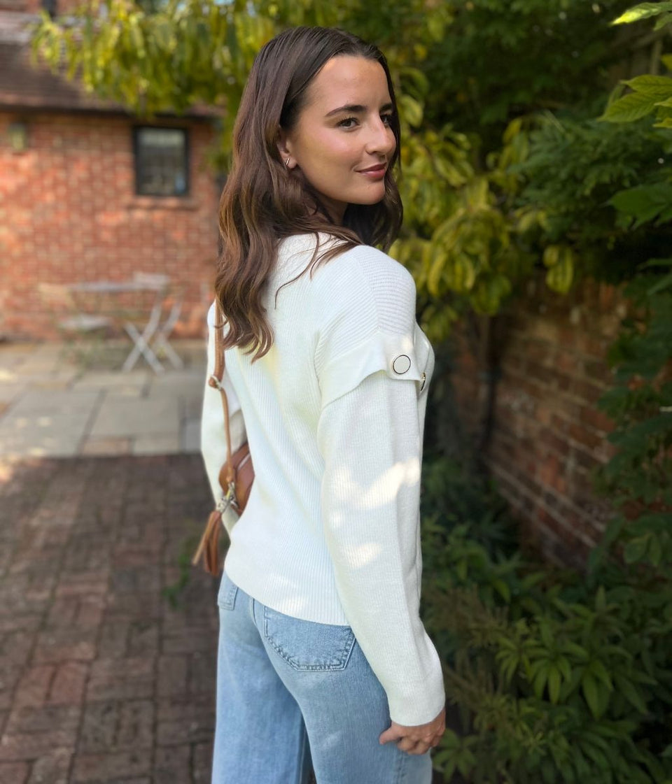 Ivory Button Shoulder Jumper
