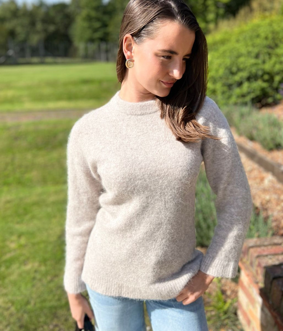 Stone Alpaca Blend Crew Neck Jumper