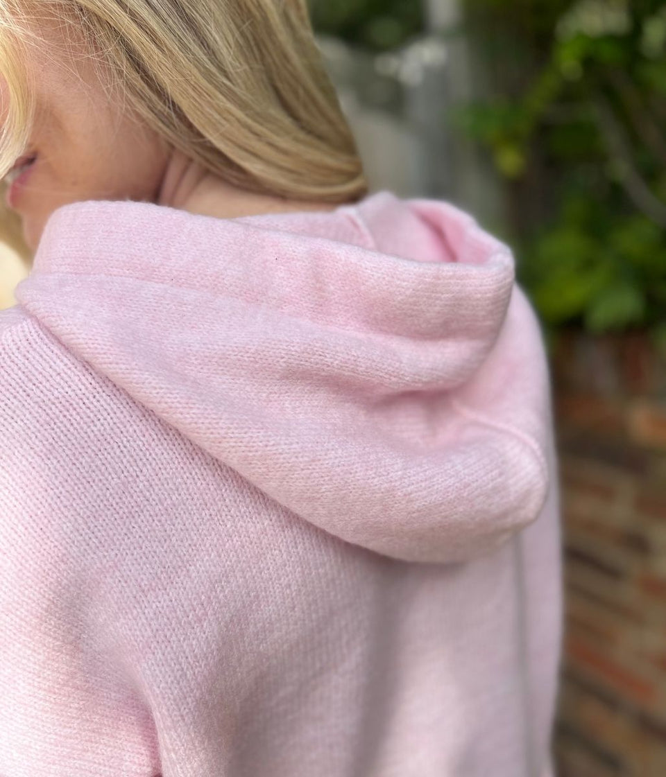 Pink Relaxed Knitted Hooded Jumper