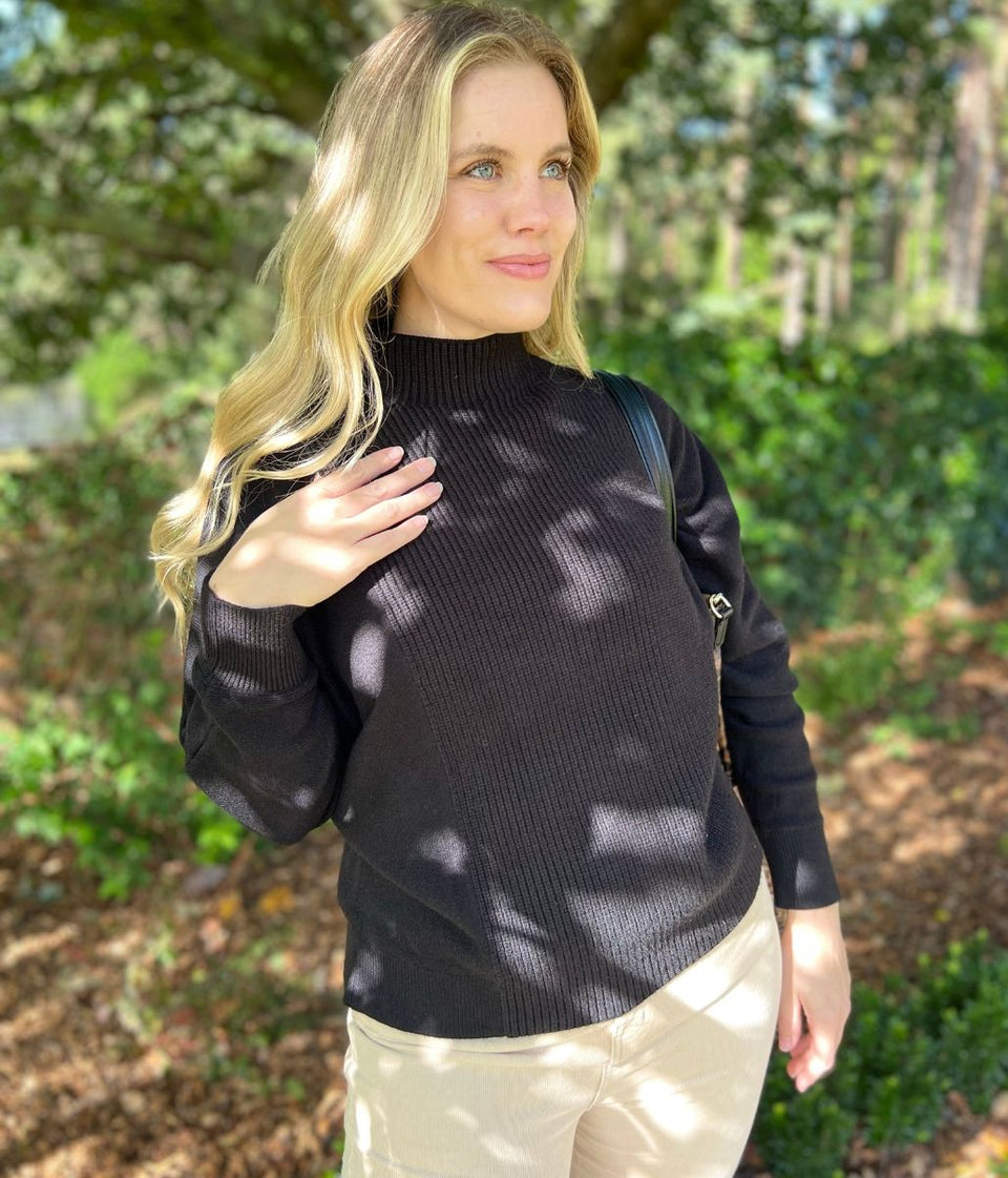 Black Turtle Neck Ribbed Batwing Jumper