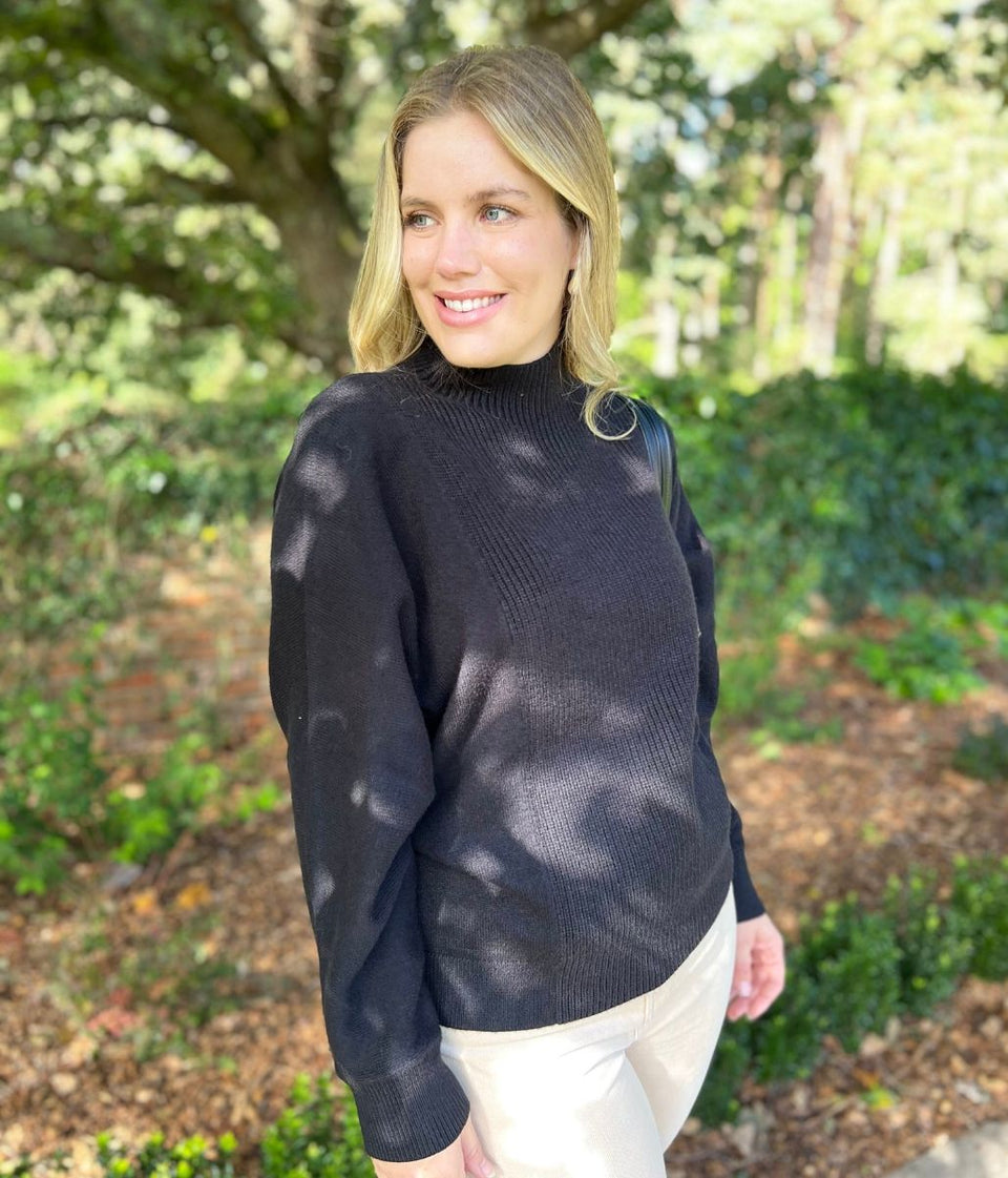 Black Turtle Neck Ribbed Batwing Jumper