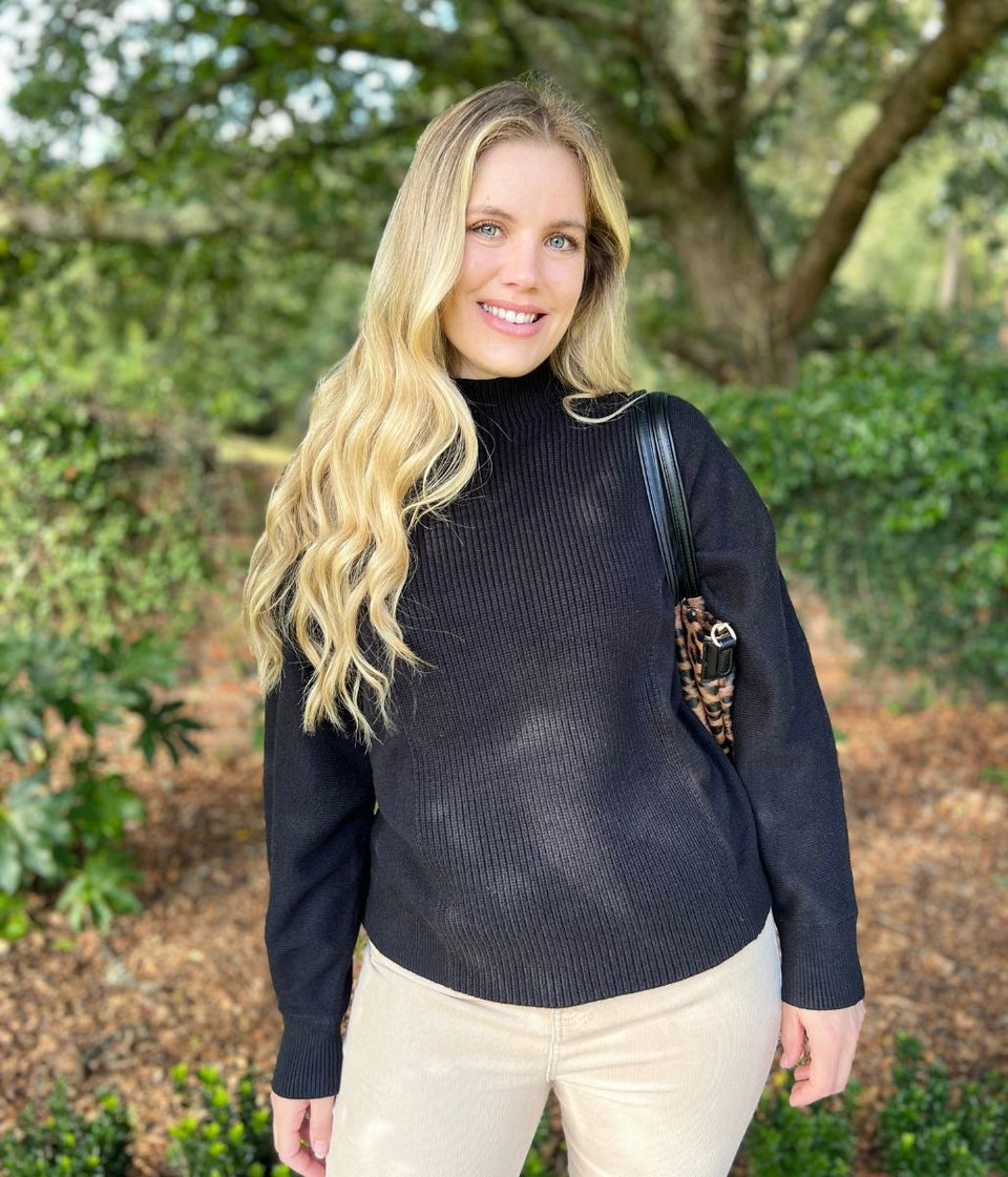 Black Turtle Neck Ribbed Batwing Jumper