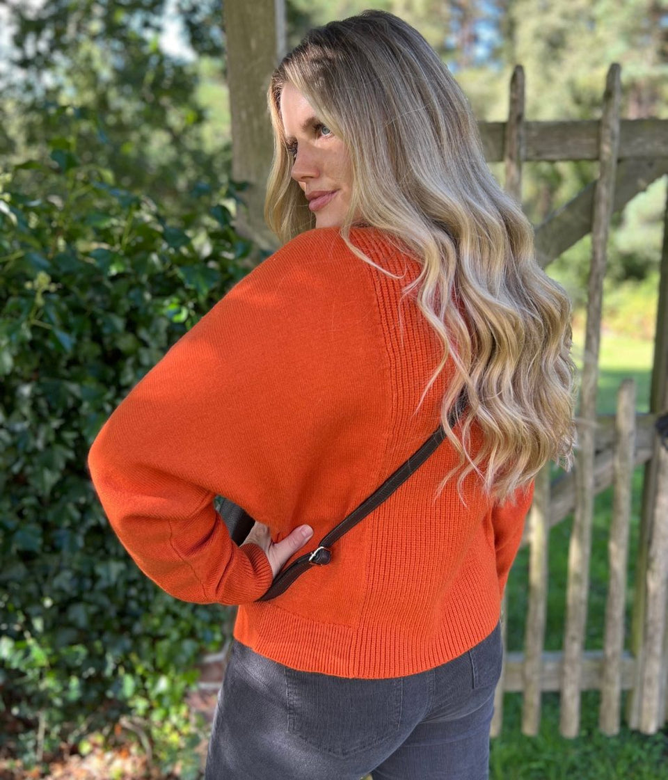 Orange Turtle Neck Ribbed Batwing Jumper