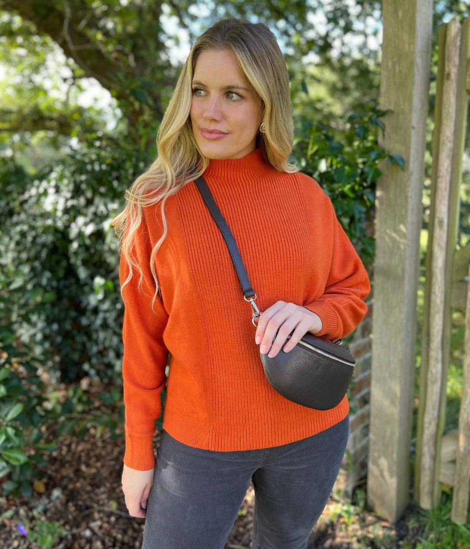 Orange Turtle Neck Ribbed Batwing Jumper
