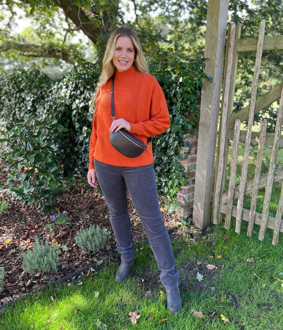 Orange Turtle Neck Ribbed Batwing Jumper