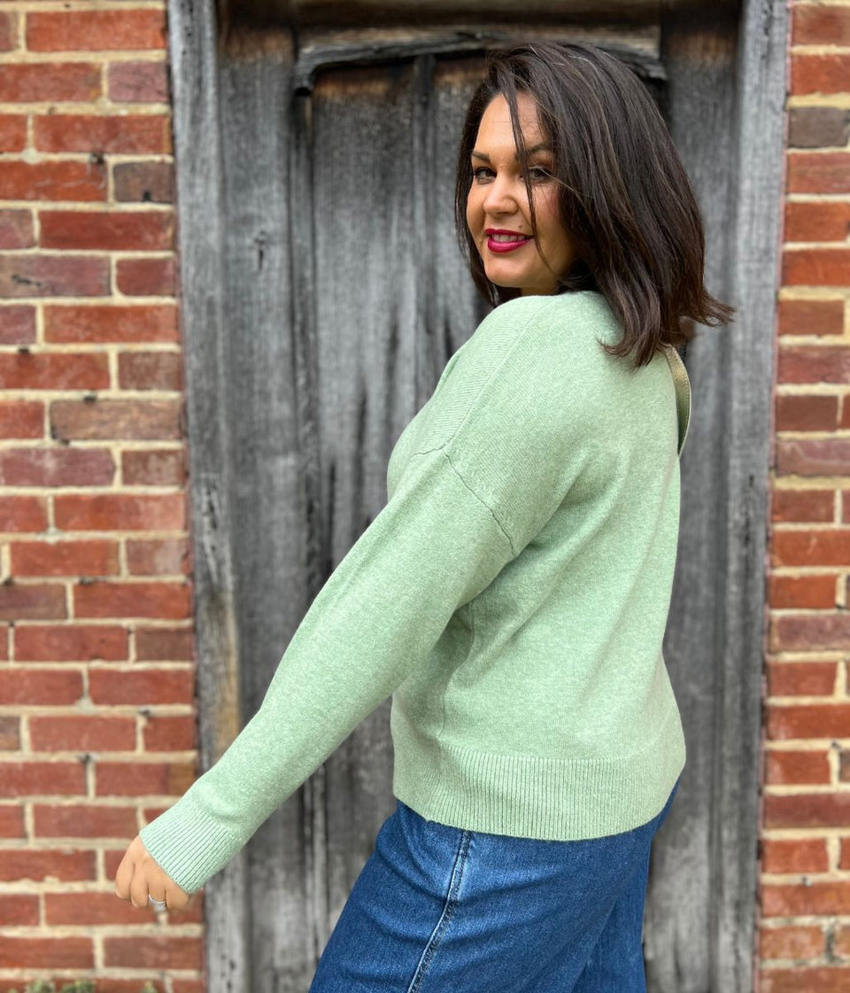 Sage Soft V Neck Jumper