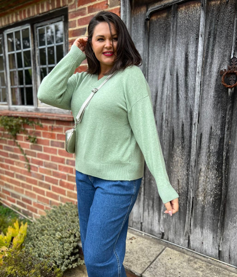 Sage Soft V Neck Jumper