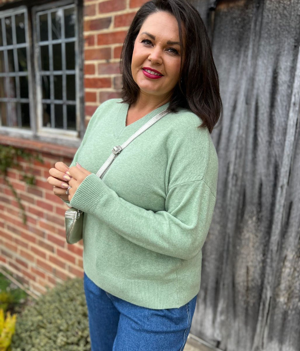 Sage Soft V Neck Jumper