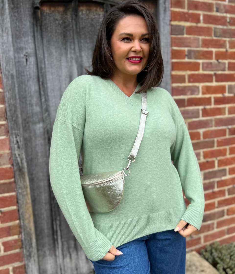 Sage Soft V Neck Jumper