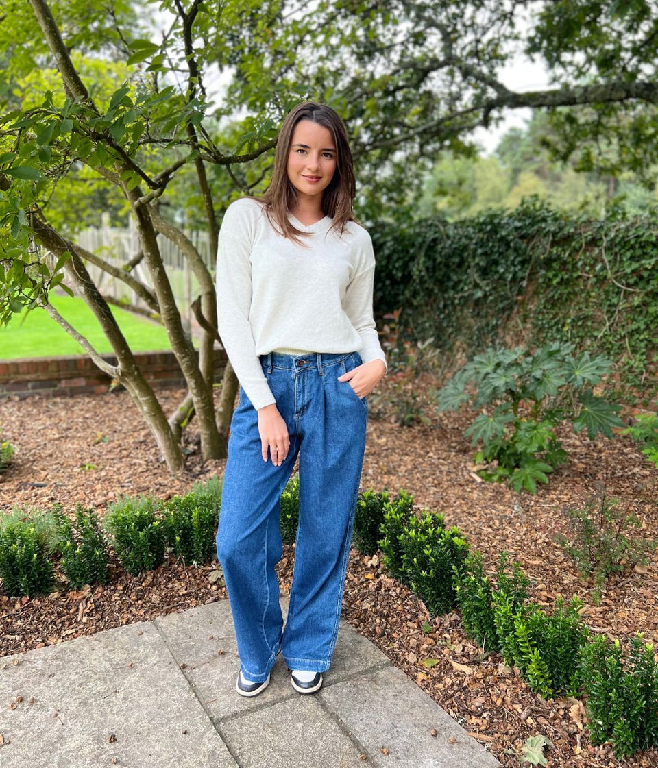 Ivory Soft V Neck Jumper