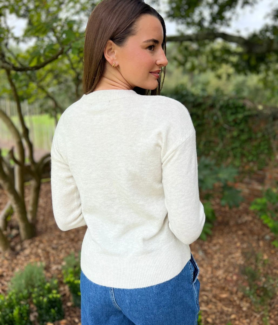 Ivory Soft V Neck Jumper