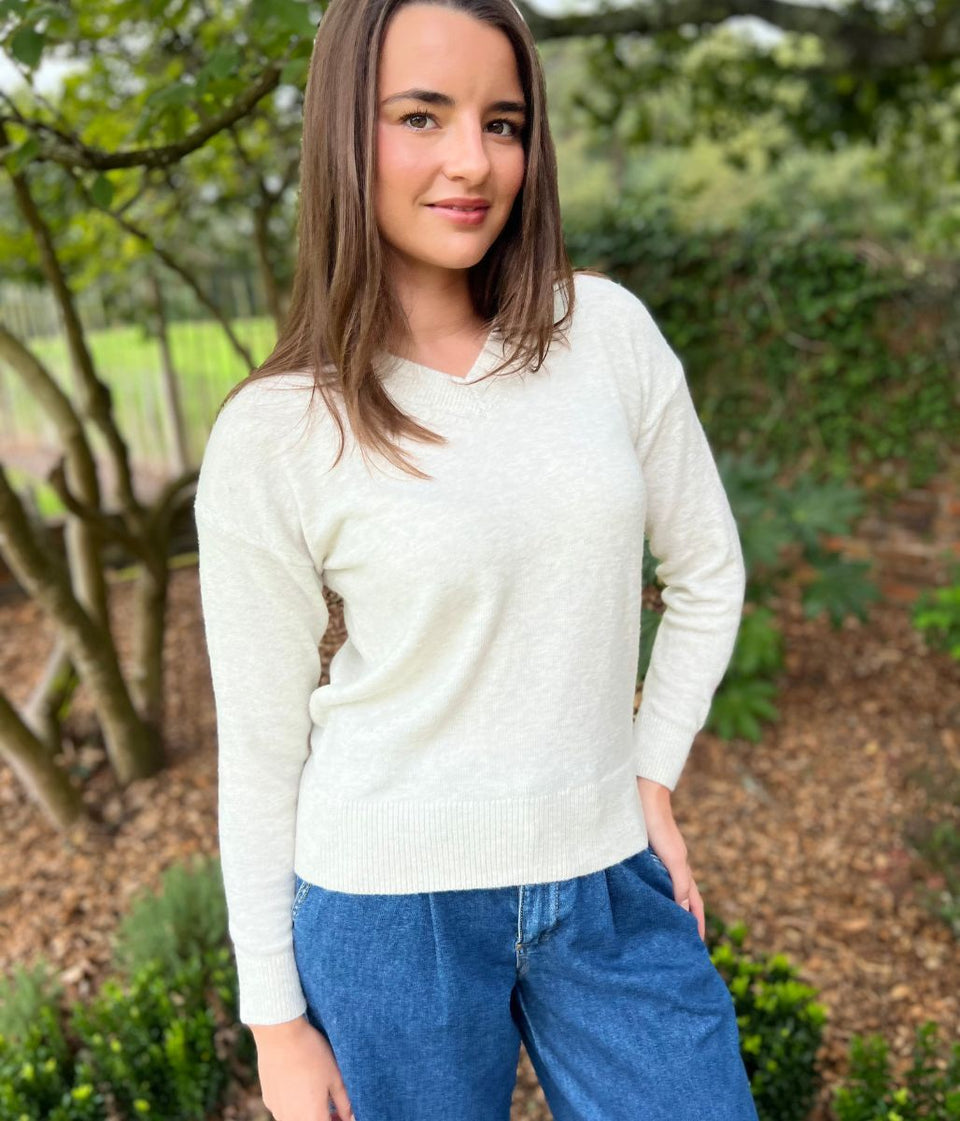 Ivory Soft V Neck Jumper
