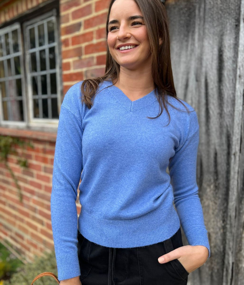 Blue Soft V Neck Jumper