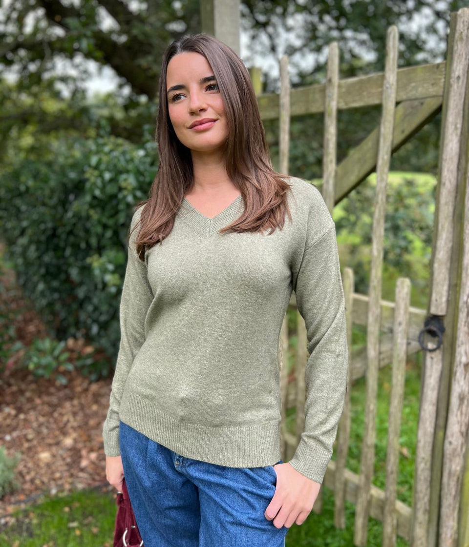 Olive Soft V Neck Jumper