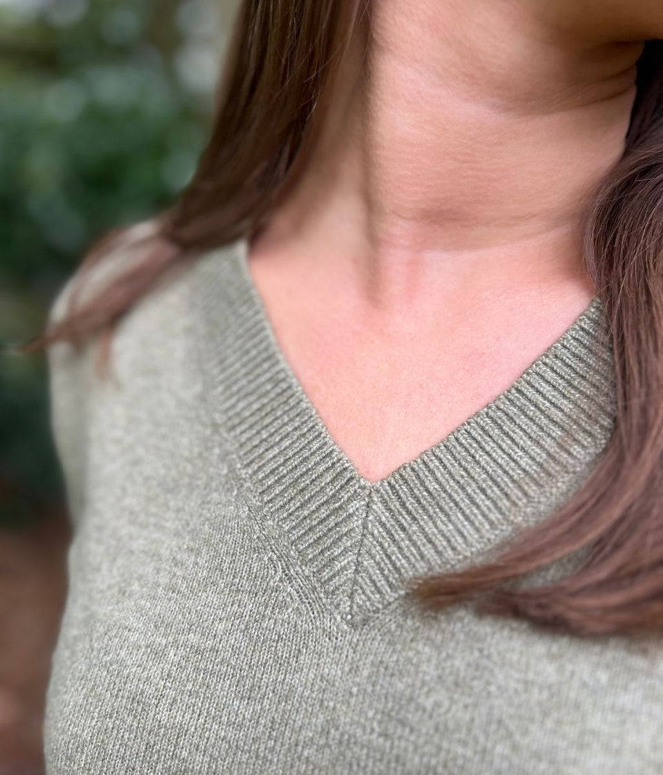 Olive Soft V Neck Jumper
