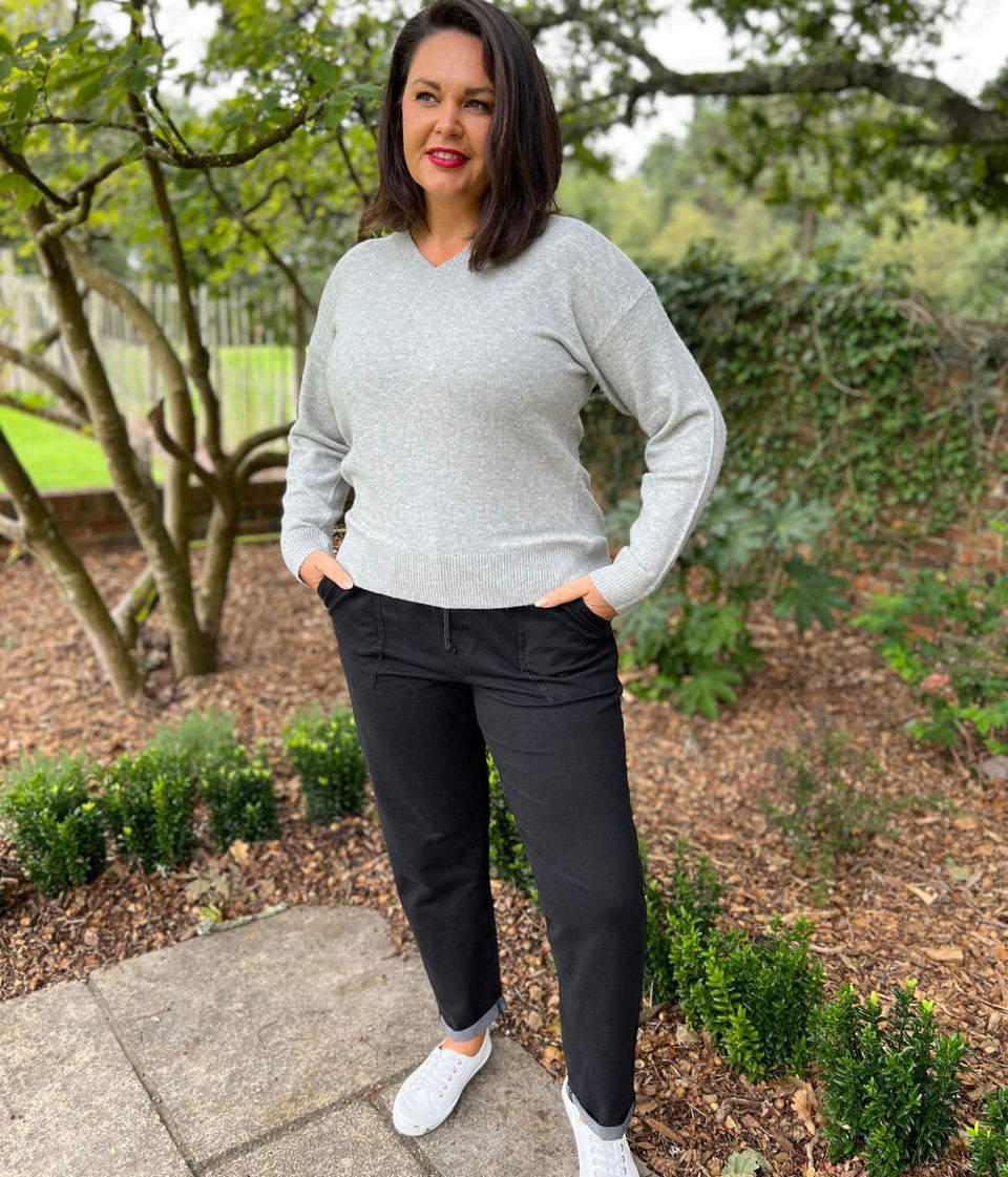 Grey Soft V Neck Jumper