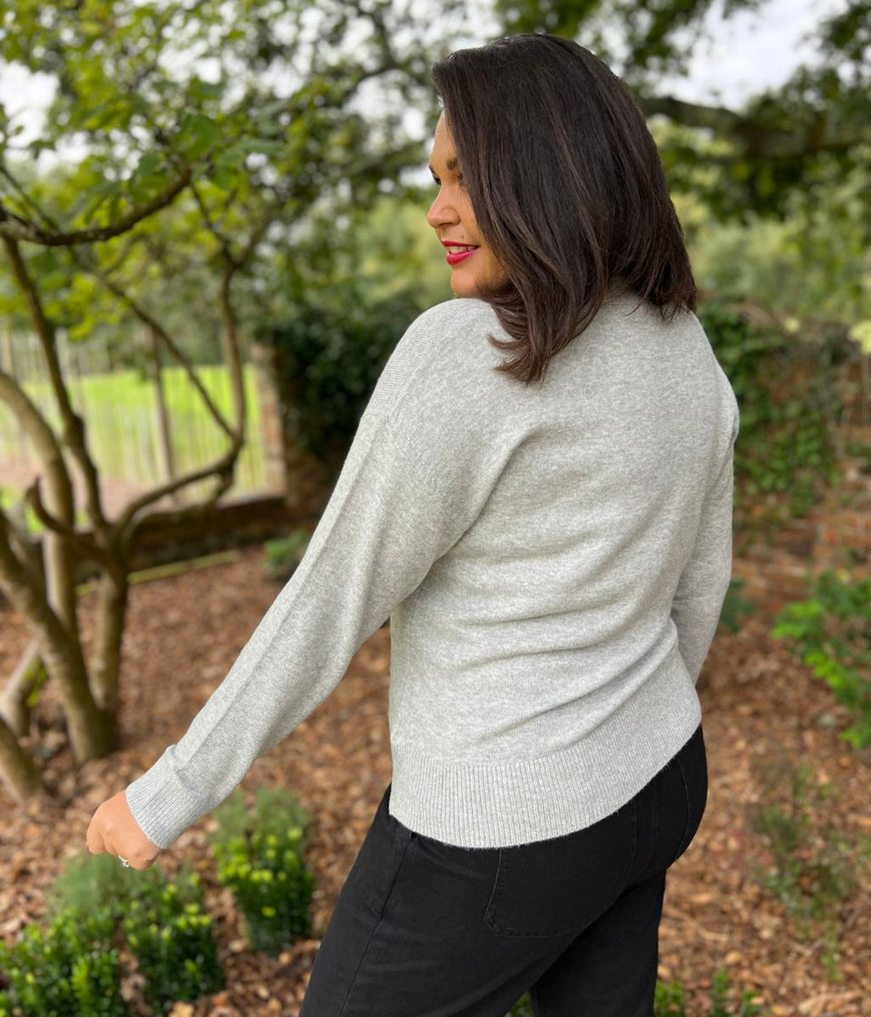 Grey Soft V Neck Jumper