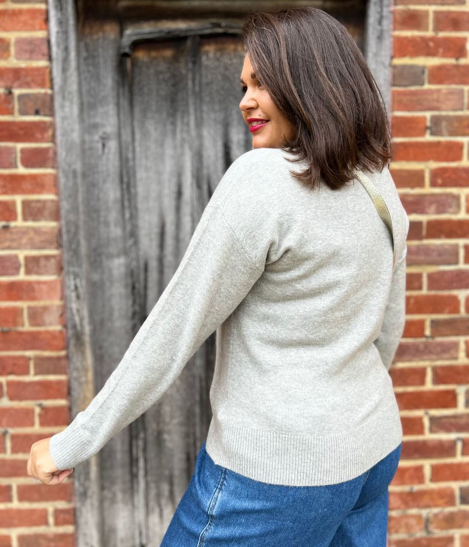 Grey Soft V Neck Jumper