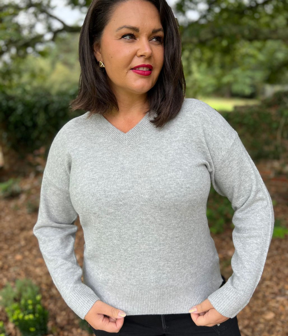 Grey Soft V Neck Jumper