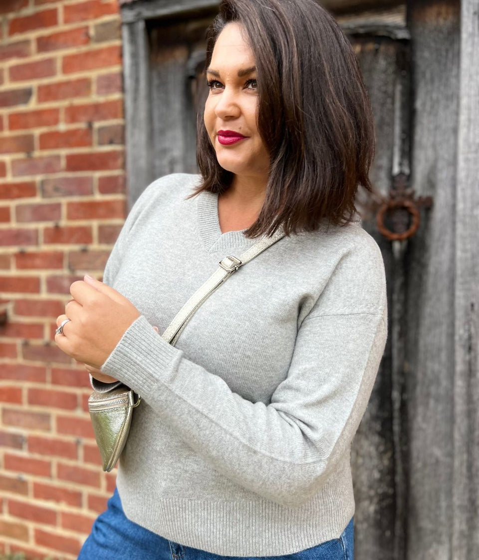 Grey Soft V Neck Jumper