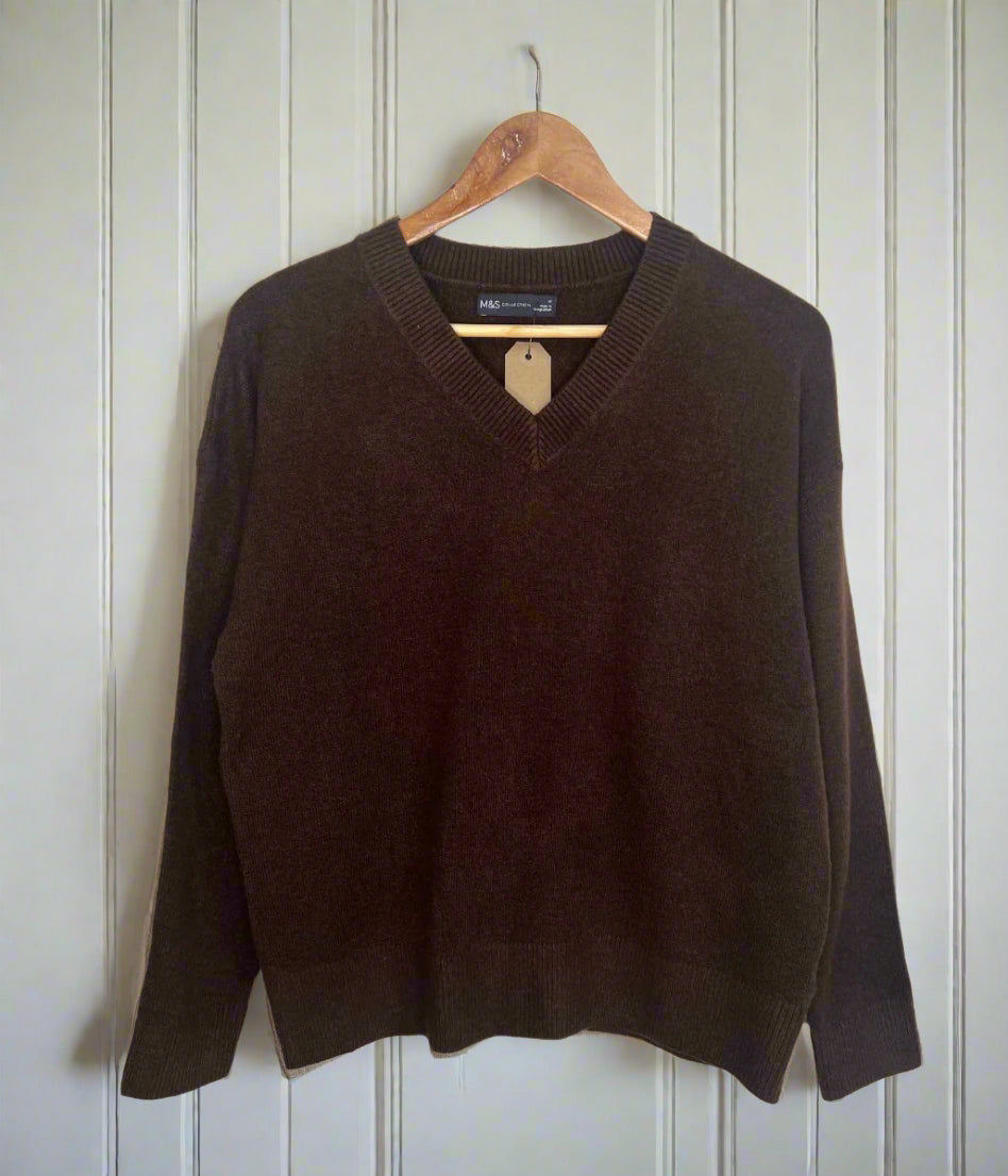 Brown Soft V Neck Jumper