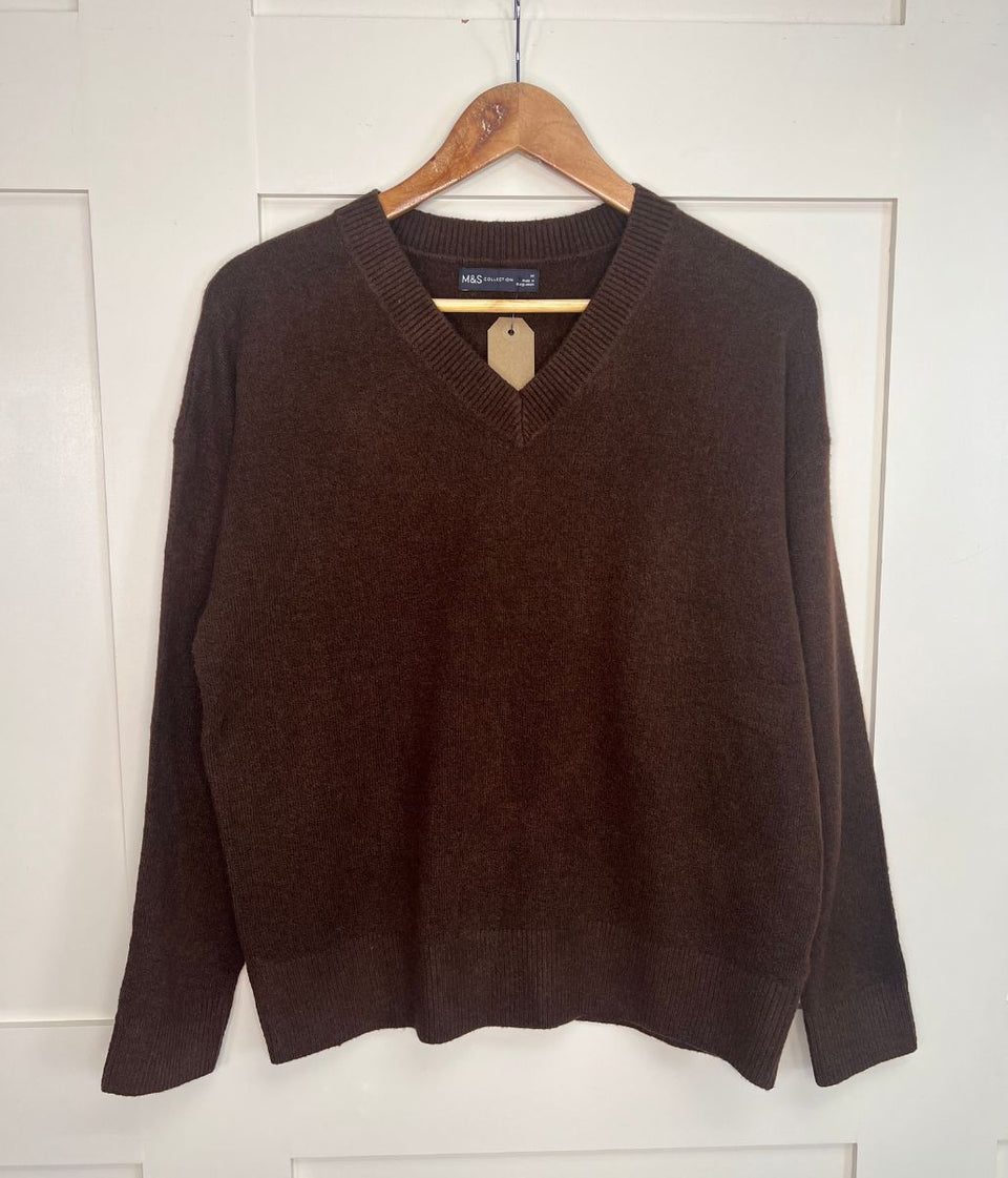 Brown Soft V Neck Jumper
