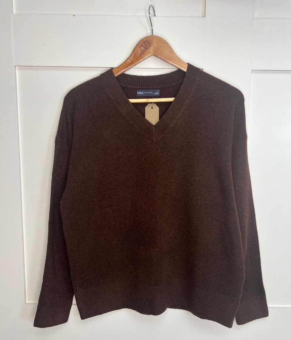 Brown Soft V Neck Jumper