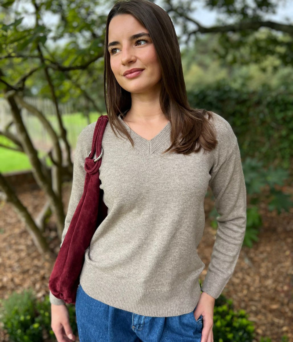 Beige Soft V Neck Jumper