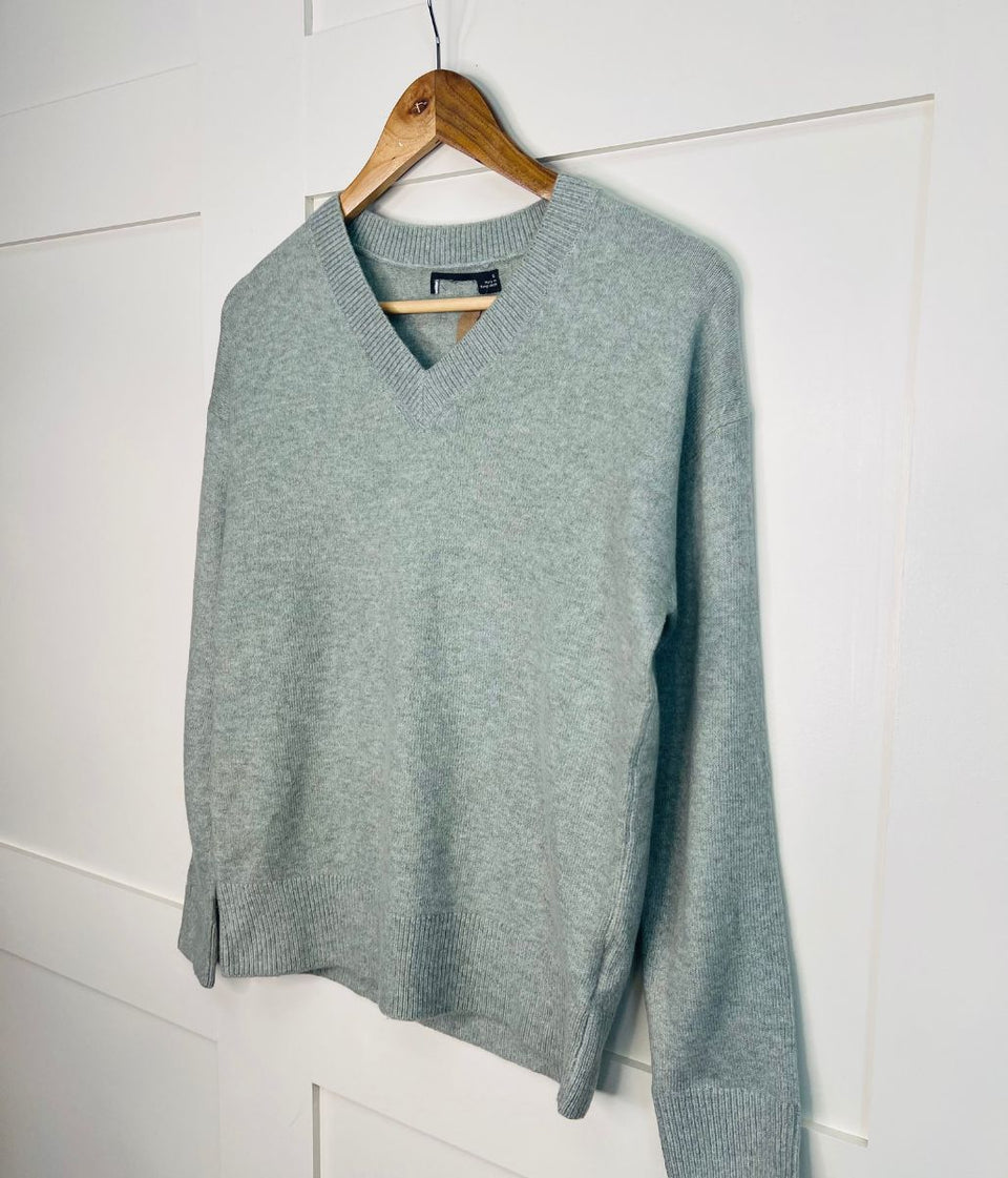 Green-Grey Soft V Neck Jumper