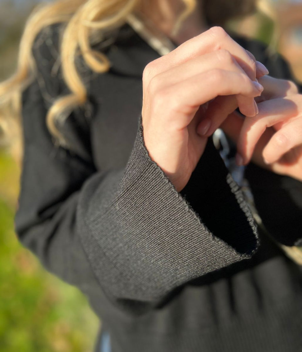 Black V Neck Fine Merino Wool Jumper