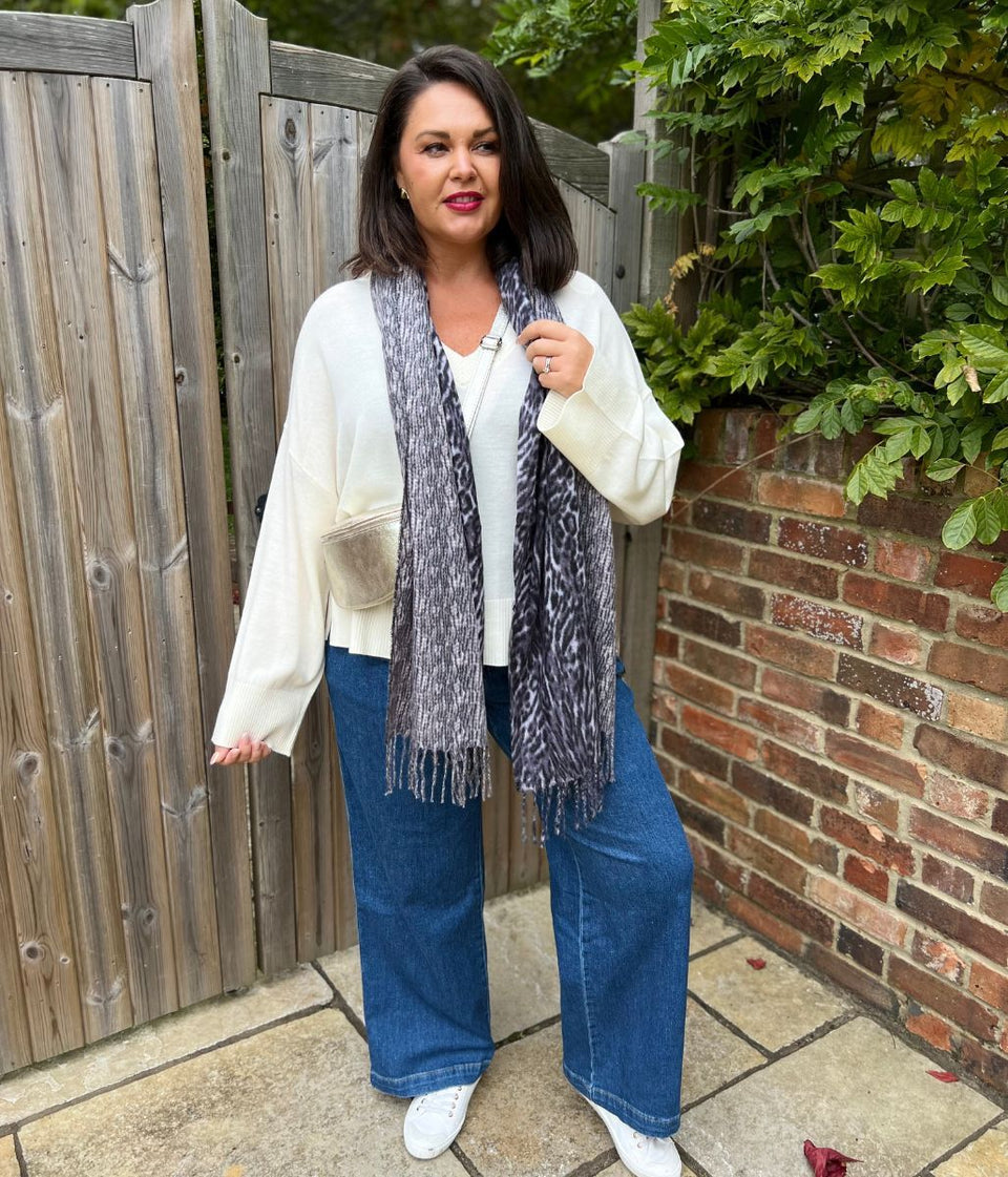 Ivory V Neck Fine Merino Wool Jumper