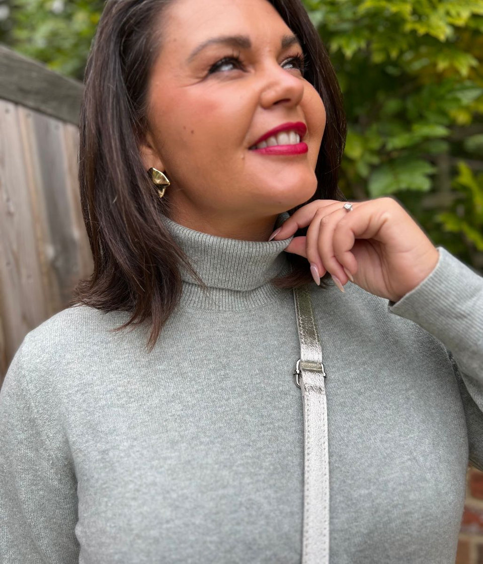 Grey Green Polo Neck Jumper