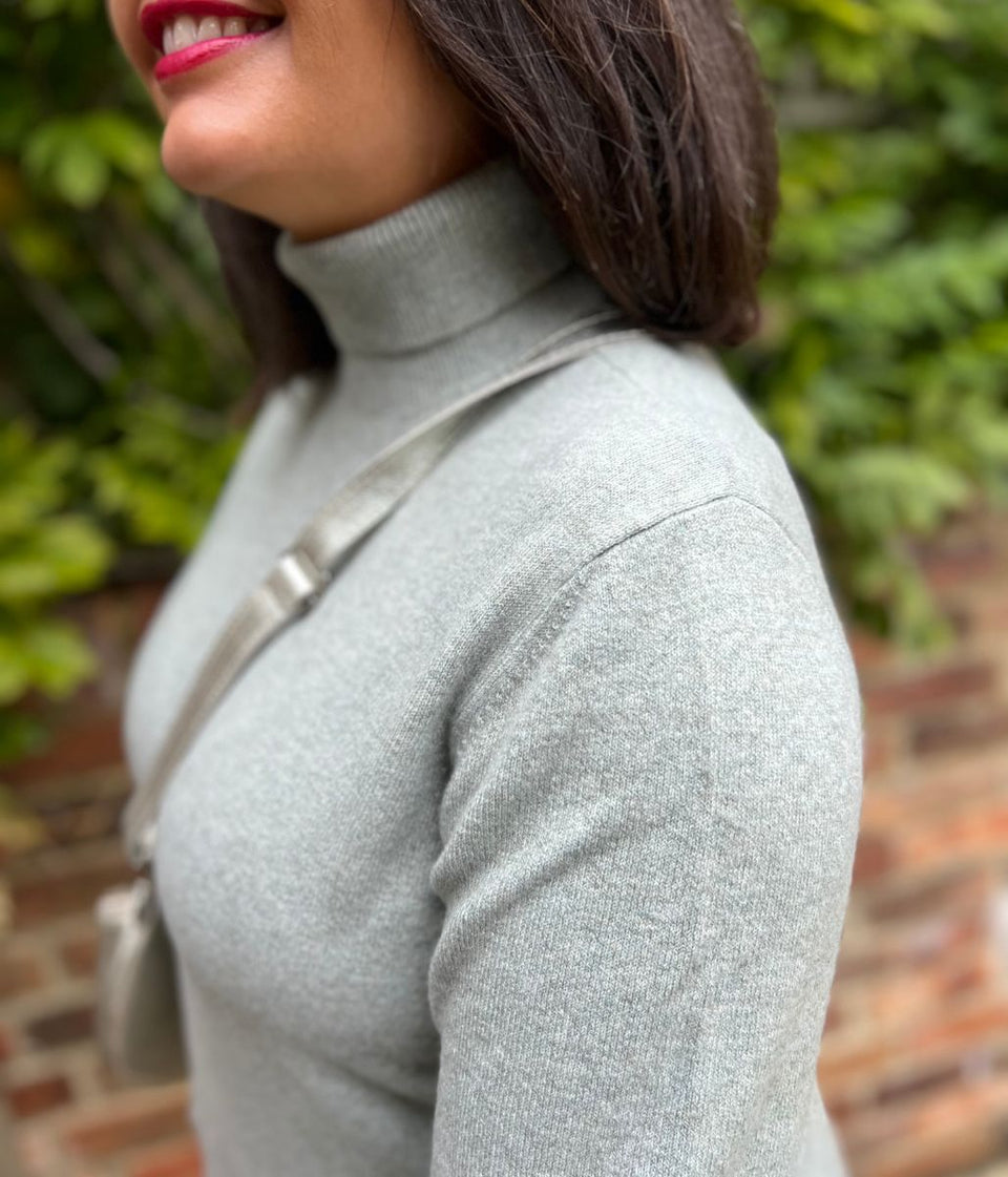 Grey Green Polo Neck Jumper