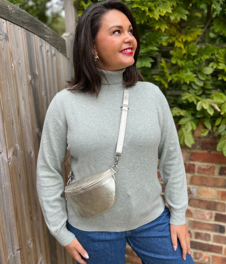 Grey Green Polo Neck Jumper