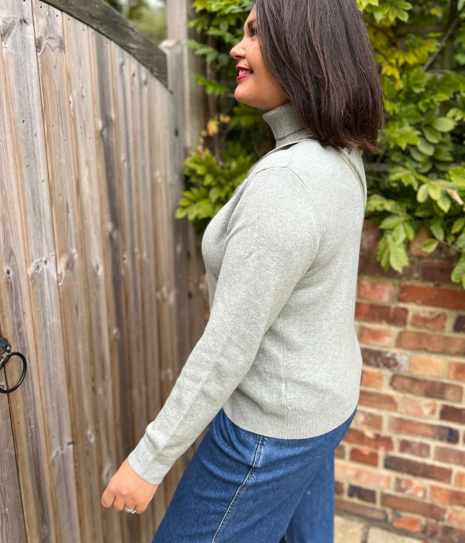 Grey Green Polo Neck Jumper