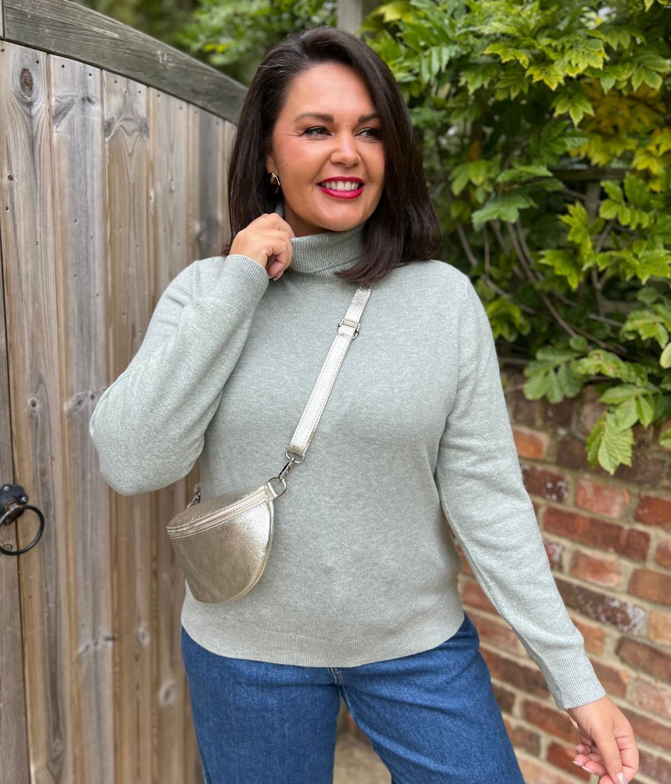 Grey Green Polo Neck Jumper
