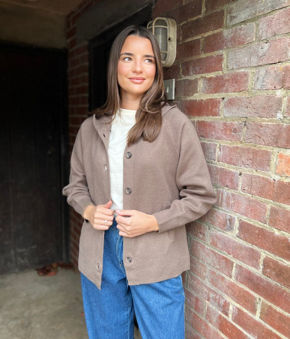 Brown Soft Touch Hooded Cardigan