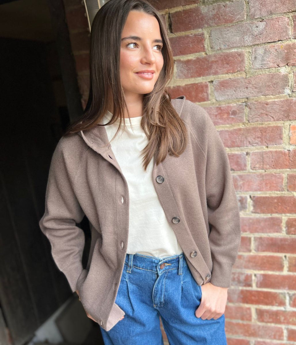 Brown Soft Touch Hooded Cardigan