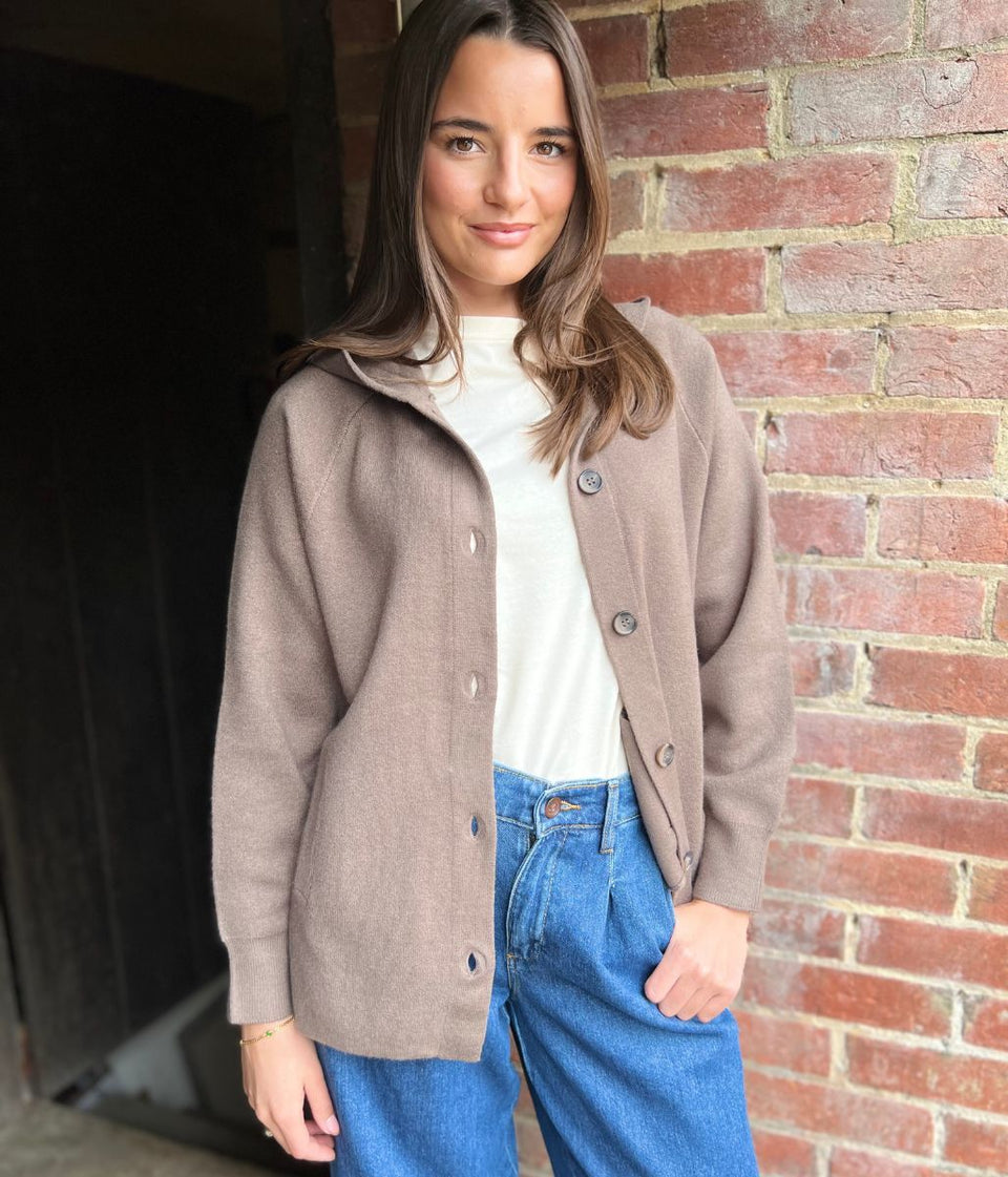 Brown Soft Touch Hooded Cardigan