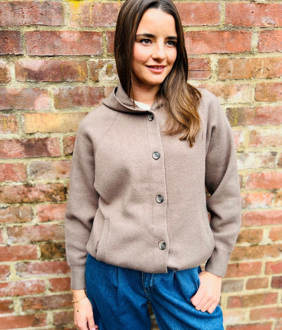 Brown Soft Touch Hooded Cardigan