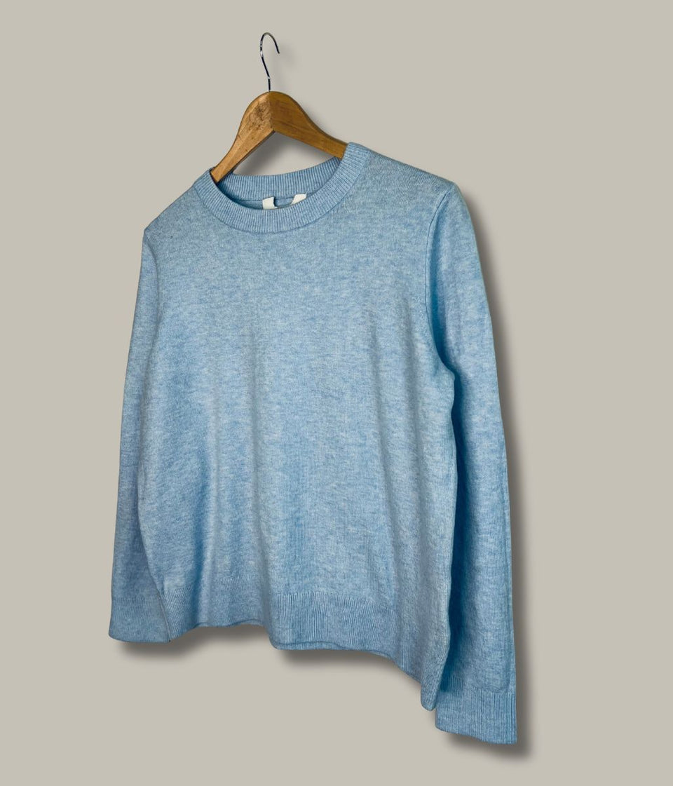 Pale Blue Air Yarn Crew Neck Jumper