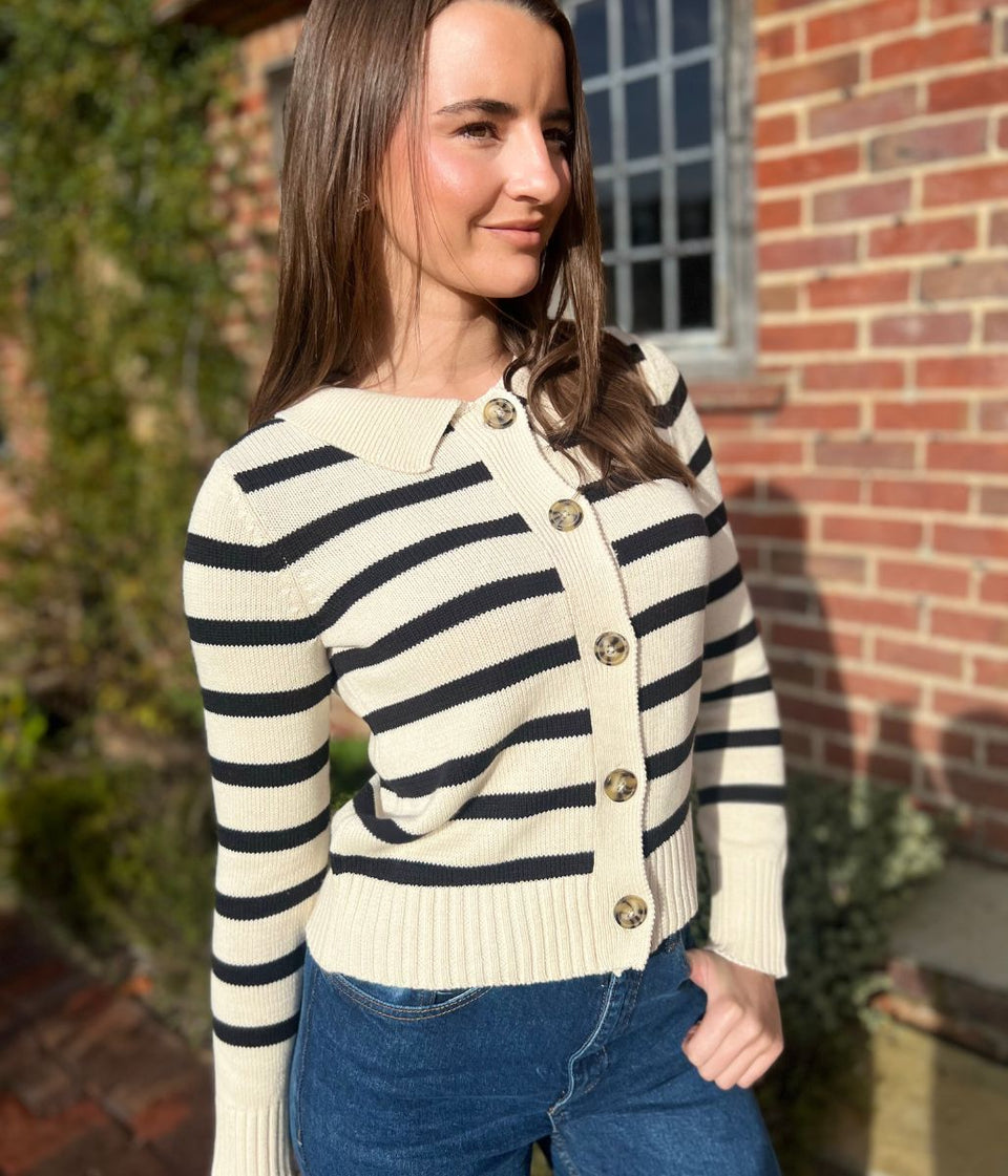 Brave Soul Striped Collared Cardigan