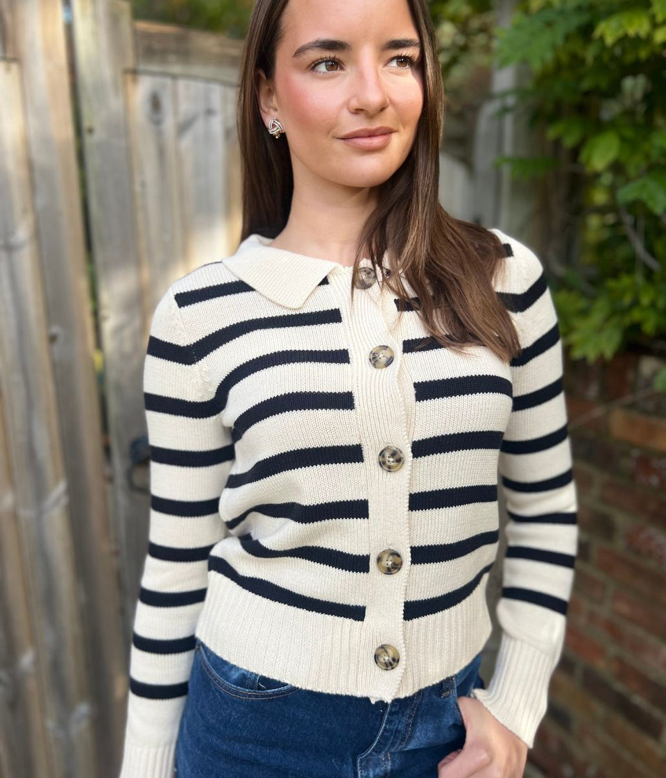 Brave Soul Striped Collared Cardigan