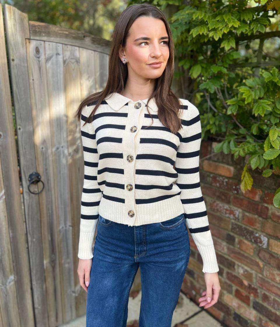 Brave Soul Striped Collared Cardigan