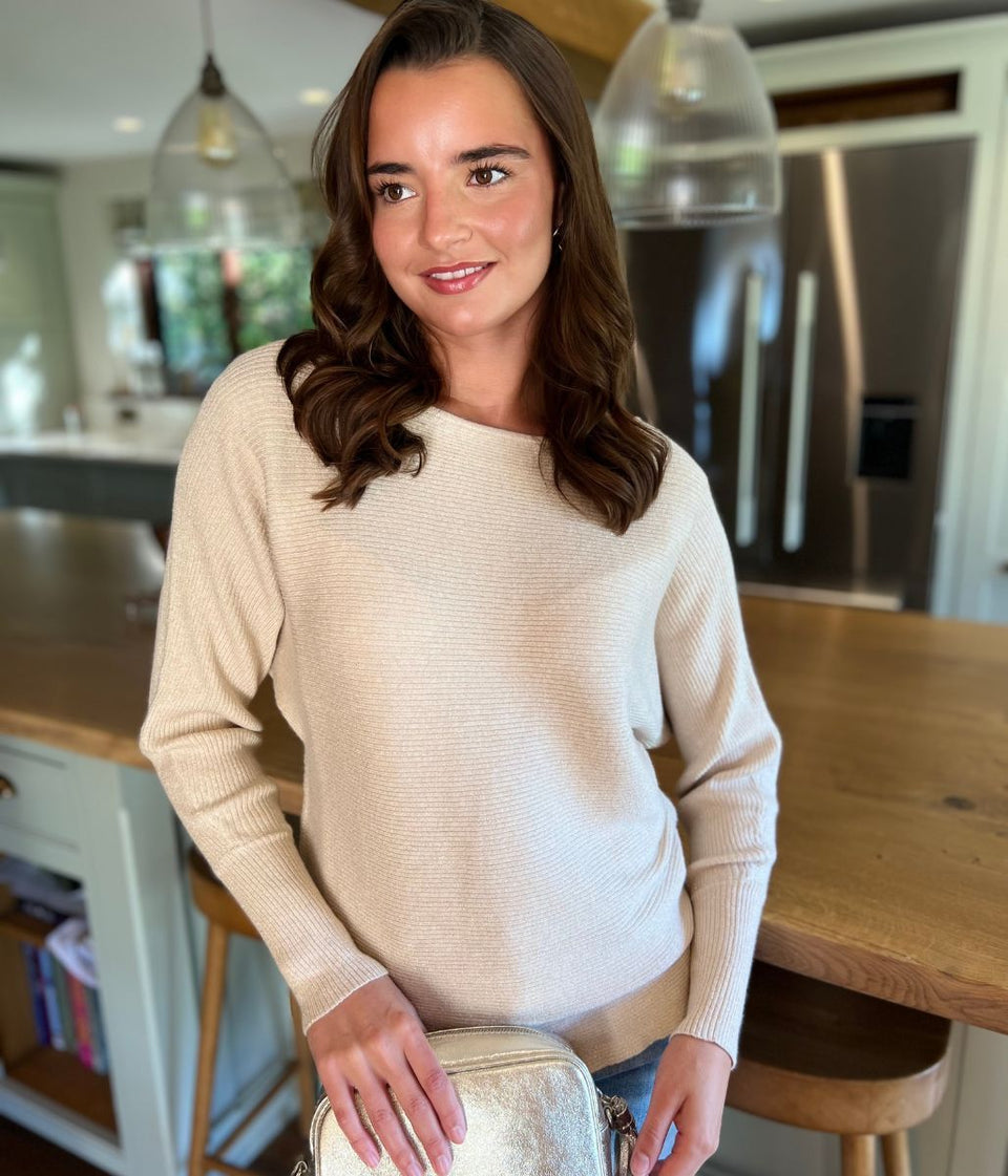 Champagne Sparkle Fine Rib Batwing Jumper